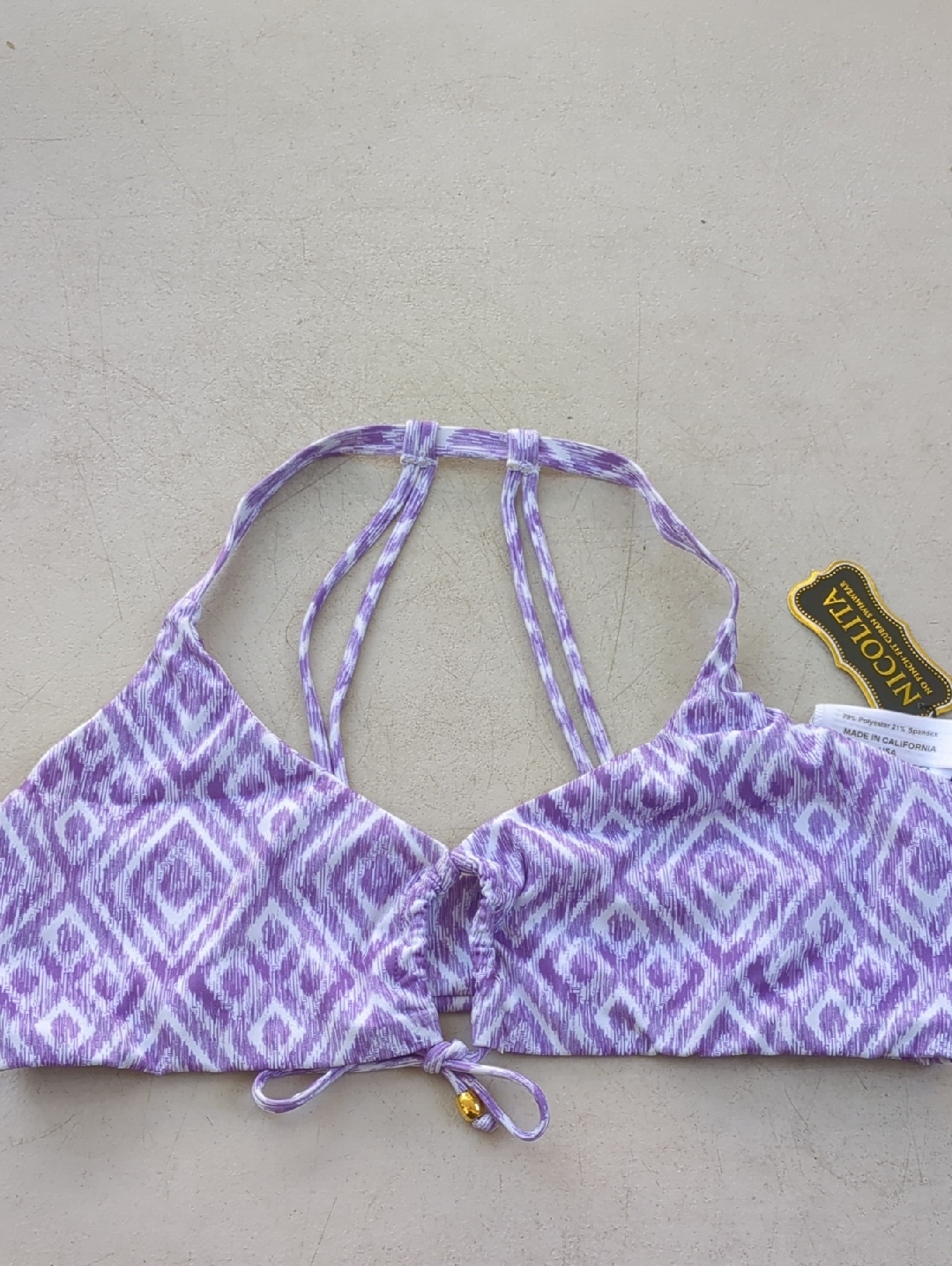 Nicolita Purple Lavender Ikat Strappy Bikini Top